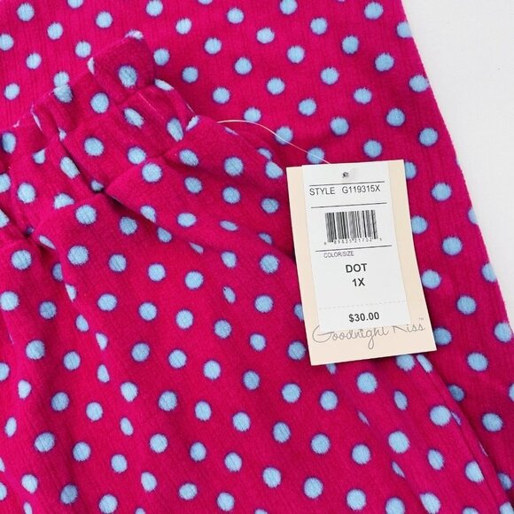 Goodnight Kiss Womens Plus Size 1X Dot Printed Fleece Pajama Pants in Pink Blue - Picture 3 of 6